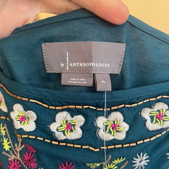 NWT Anthropologie Luzia Cropped Cami Embroidered Teal Floral Sz XL - Picture 8 of 13